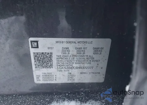 2017 GMC Yukon Slt из США, поврежденный, VIN 1GKS2BKC6HR372377